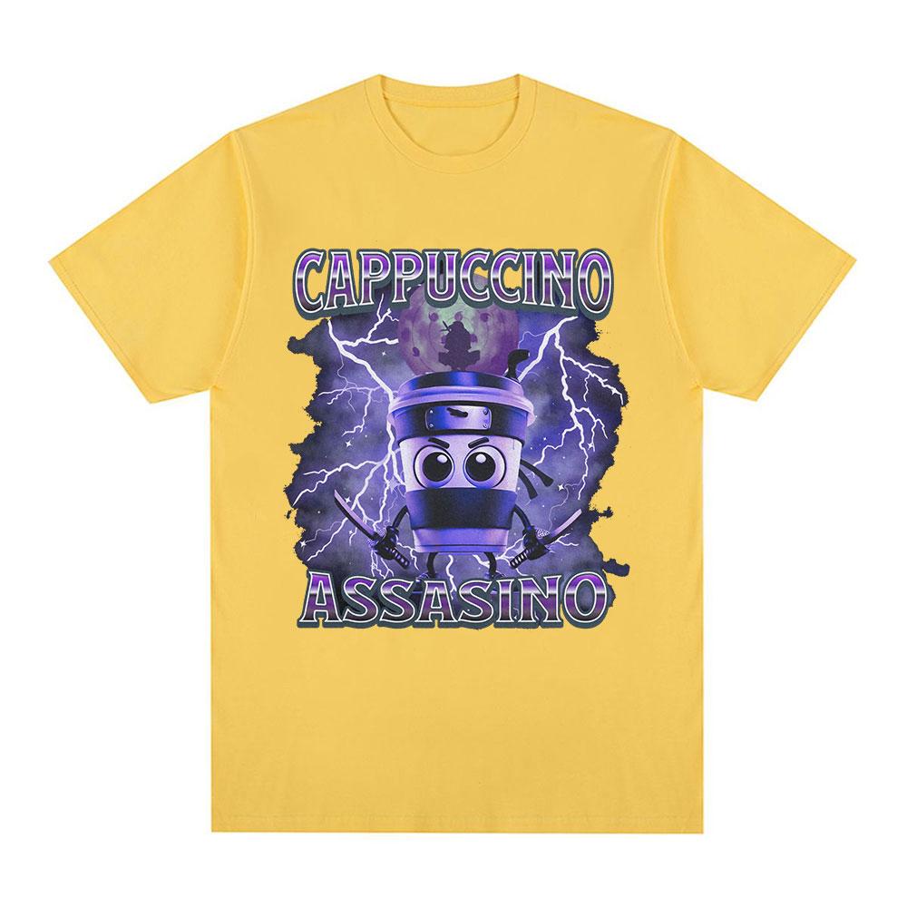 Cappuccino Assasino Italienischer Hirnzerfall Lustiges Meme T-Shirt Herren Damen Mode Vintage T-Shirts Männlich Lässig Humor Übergroßes T-Shirt