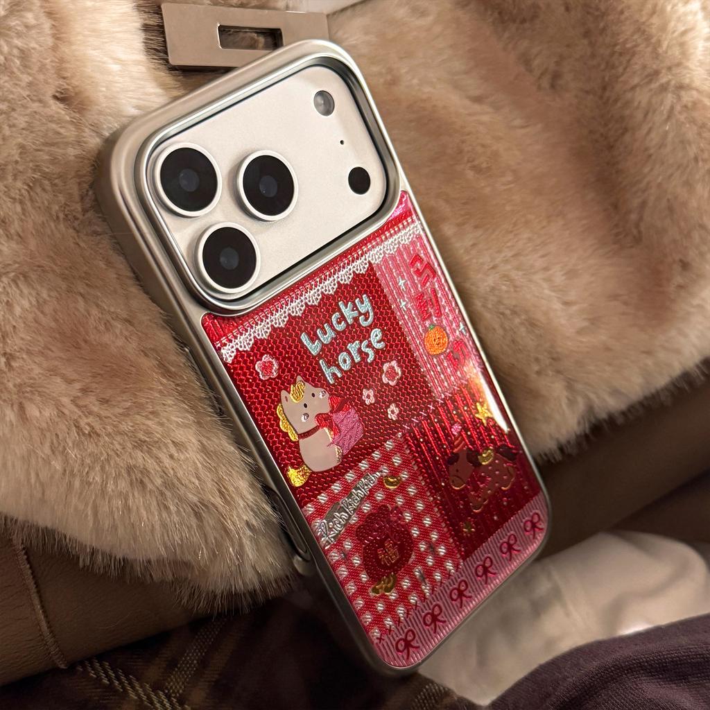 Gilt Red Pony Collage Iphone16promax Mobile Phone Case 13 New Year 14 Apple 17 Suitable for Multiple Models