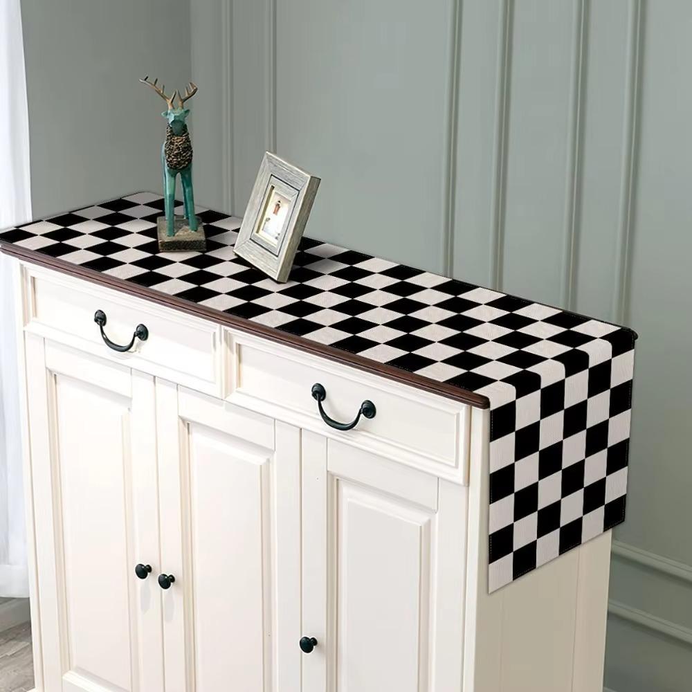 Table Runner 1PCS Geometric Stripe Linen Black & White Plaid Tablecloth Placemat Home Decoration Tablecloth Tea Flag