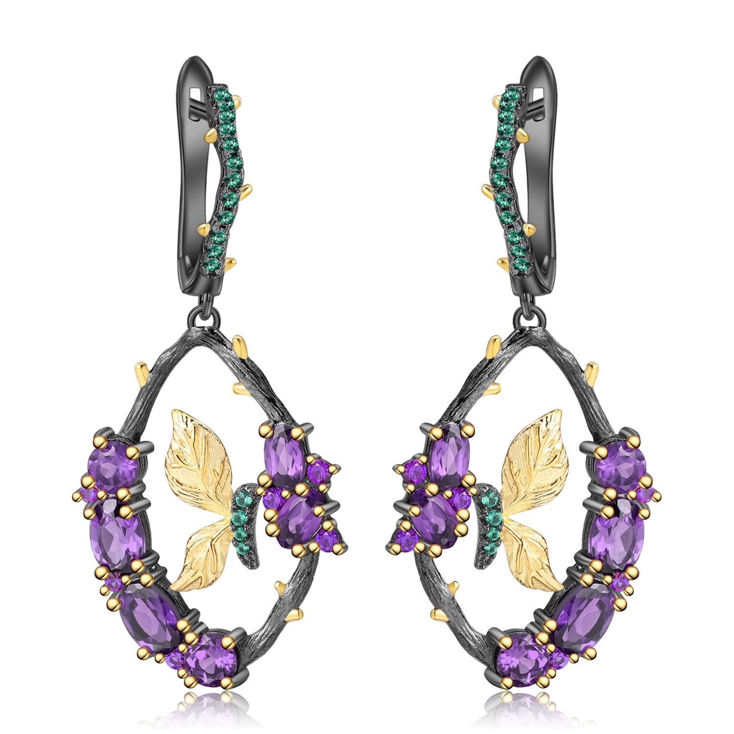 

Оригинальные дизайнерские серьги из натурального драгоценного камня, серьги из стерлингового серебра 925 пробы с бабочкой в ​​естественном стиле.