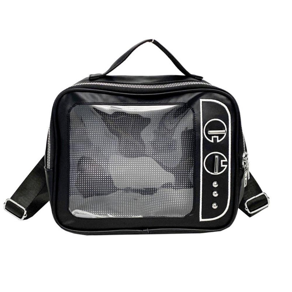

Ulzzang TV Model Backpack PU Shoulder Bag Cute Transparent Layer Ita Bag Daily чорний