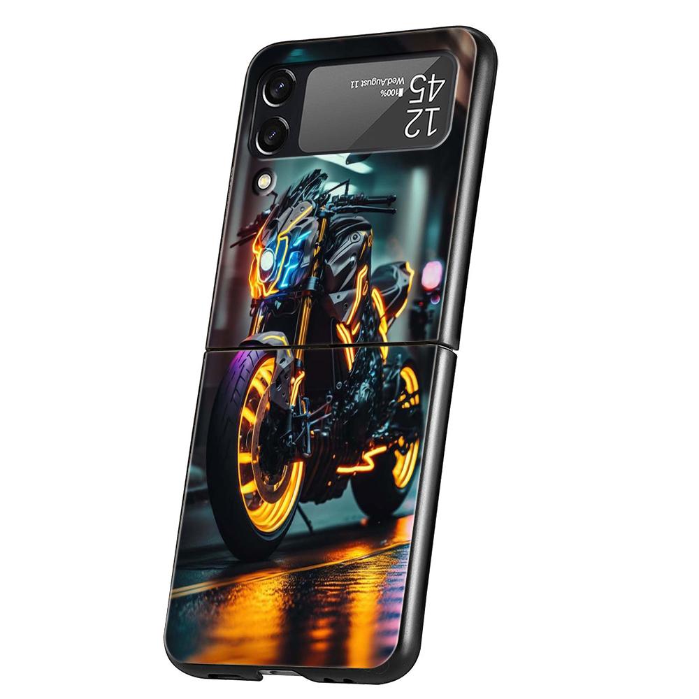 Motorcycle Hard PC Phone Case For Samsung Galaxy Z Flip 5 4 3 Black Cover For Galaxy Z Flip 6 Foldable Shockproof Cases Fundas