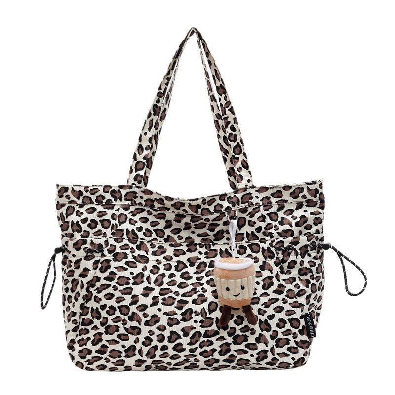 Korean Ins Leopard Print Canvas Bag Female Lazy Relaxation Versatile Cloth Bag Large Capacity Student Shoulder Tote Bag