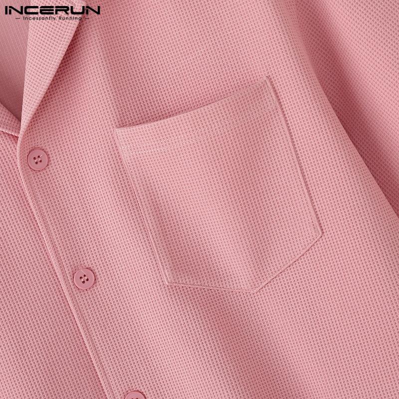 INCERUN Two Pieces Men Short Sleeve Buttons Shirts Short Pants Texture Casual Sets