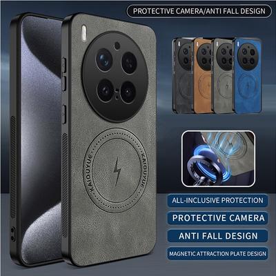Bezdrátová nabíječka pro magnetické pouzdro Magsafe pro vivo X300 Pro Měkký nárazník Kožený kryt pro telefon VIVO X300 Pro Nárazuvzdorný kryt