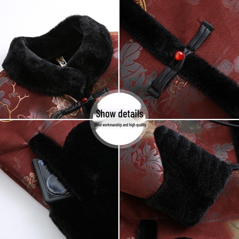 Winter Coats for Middle-aged & Elderly Women: Fur-lined Tang Suit with Frog Fasteners for Moms & Grandmas