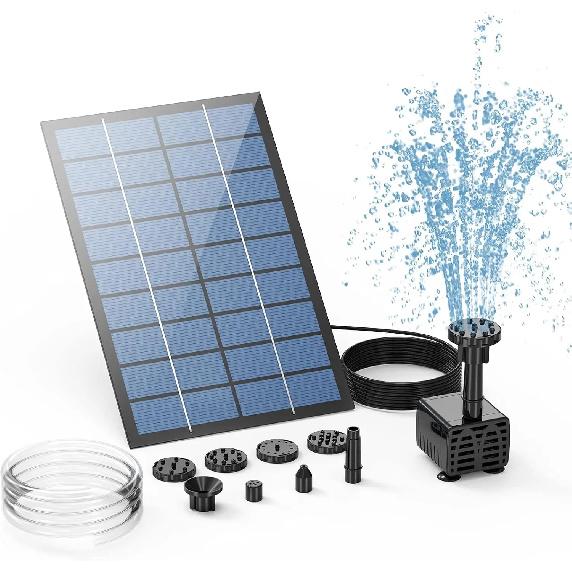 2.5W Solar Fountain Pump with 6 Nozzles for Bird Baths, Ponds, Gardens - DIY Outdoor Water Feature