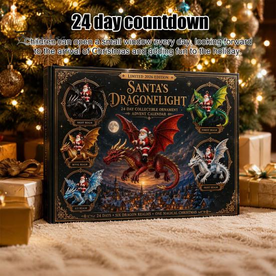 Surprise Toys for Kids Santa Claus' Flying Dragon Journey Advent Calendar, 24 Day Countdown Box, Creative Gifts Friends 2D Flat Christmas Ornaments,