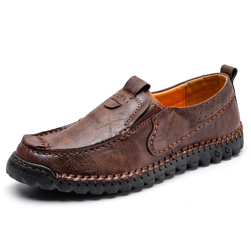 

Мужская повседневная обувь из спилка ручной работы, удобные и дышащие мокасины, мужская деловая обувь на плоской подошве, обувь для вождения 39 темно-коричневого
