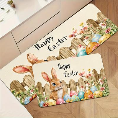 1Pcs Easter Print Waterproof Non-Slip Thick Cushioned Kitchen Mat Heavy Duty Comfort Standing Mat for Kitchen Bathroom