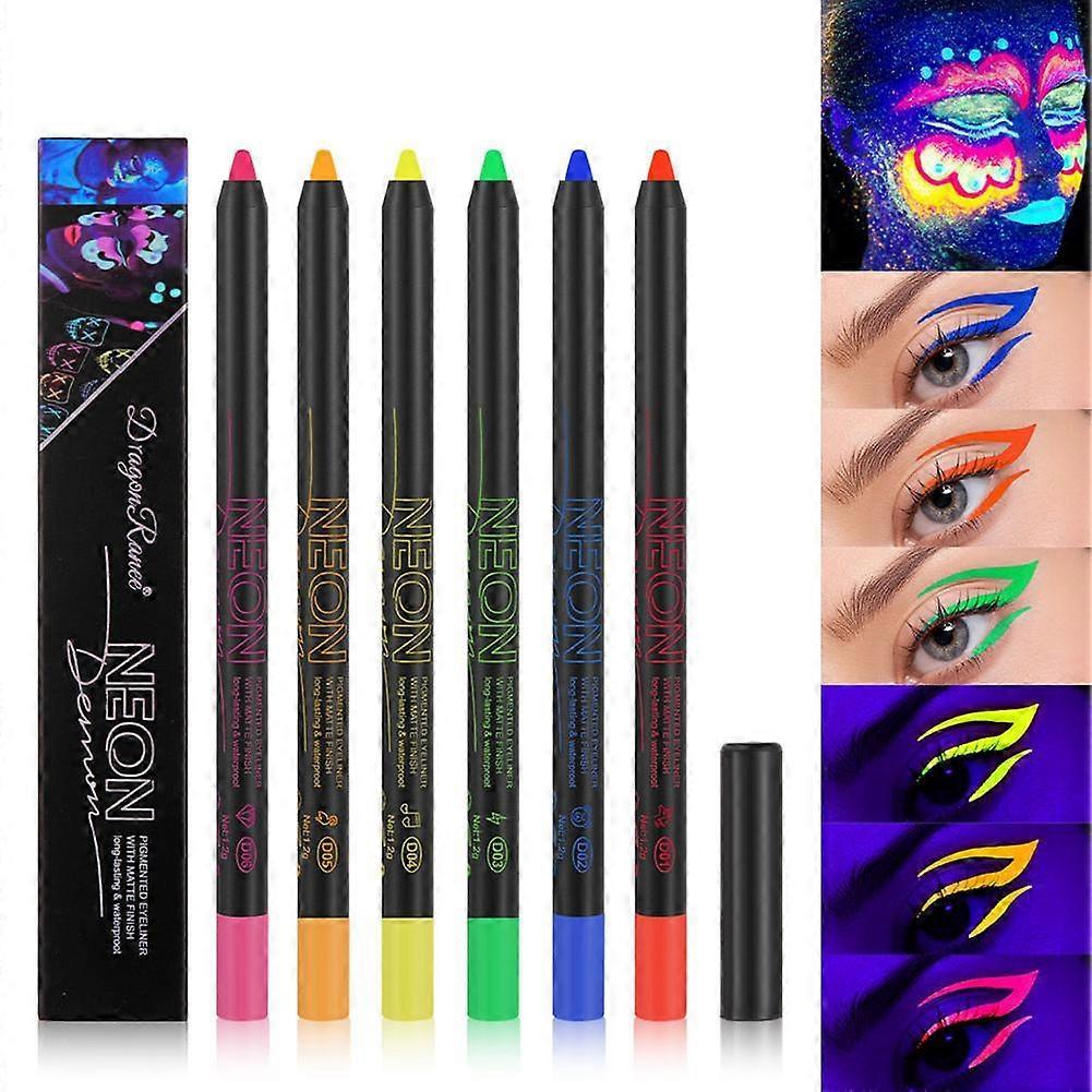 Cujmh 6-Piece Highlighter Eyeliner Pen Set, Multicolor Eyeshadow Marker for Halloween Cosplay, Water-Based Face Paint Makeup Pens