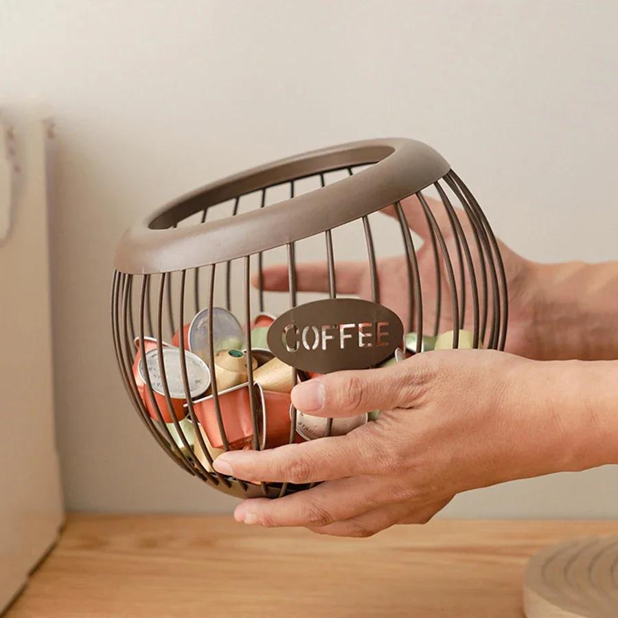 1 Stück Multifunktionaler Eisen-Kaffeekapsel-Organizer Kreatives Obst-Snack-Aufbewahrungsregal Hohlkapsel Diagonalkorb Haushaltswaren