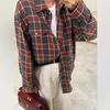Retro Plaid Loose Lapel Long Sleeve Shirt for Women - Spring & Autumn