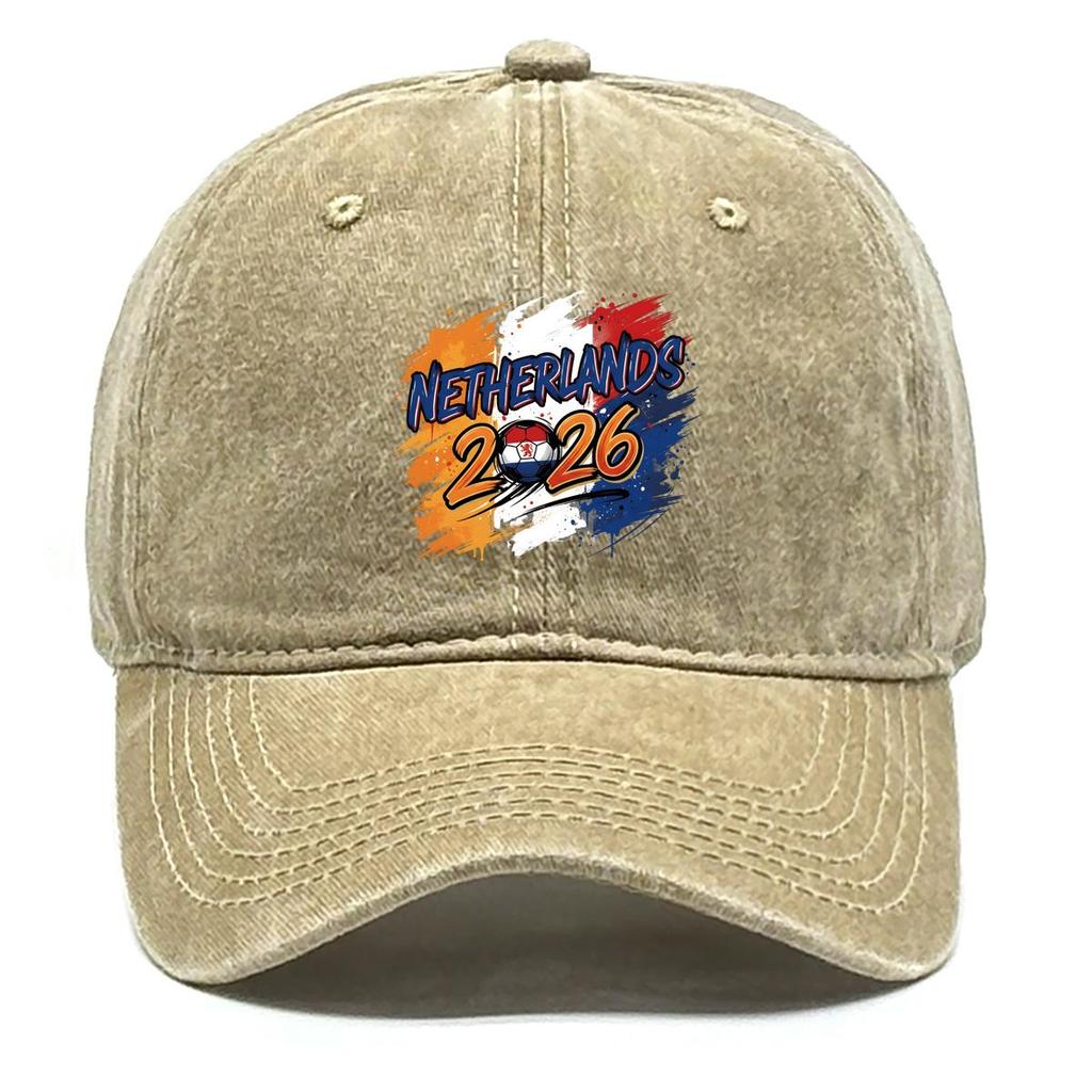 Baseball Hat With 2026 Football Soccer "NETHERLANDS" Flag Printed , Adjustable Sun Hat Casual Hip Hop Retro Unisex Sports Hat