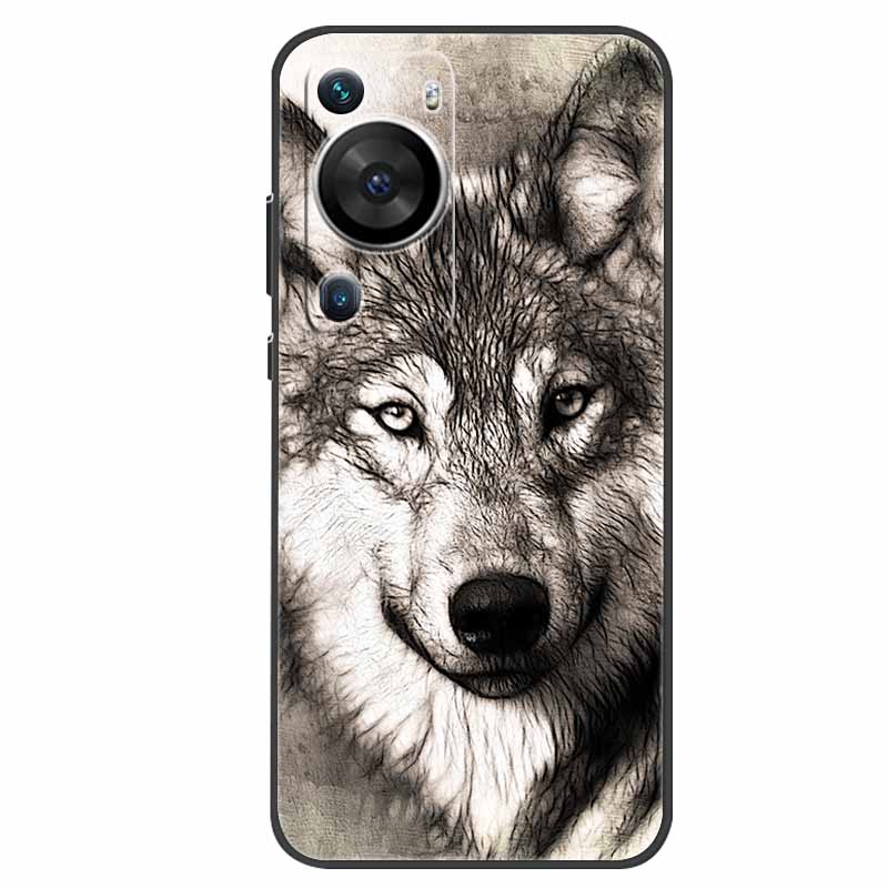 For Huawei P60 Pro Case Animals Protector Soft Silicone Phone Back Cover Cases for Huawei P60 Pro Coque Shockproof Wolf New Capa