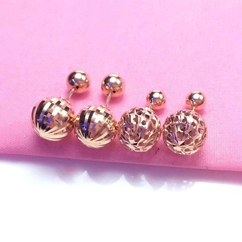 Exquisite Russian 585 Purple Gold Shiny Car Flower Screw Ball Stud Earrings Plated Rose Gold Ball Stud Earrings Jewelry