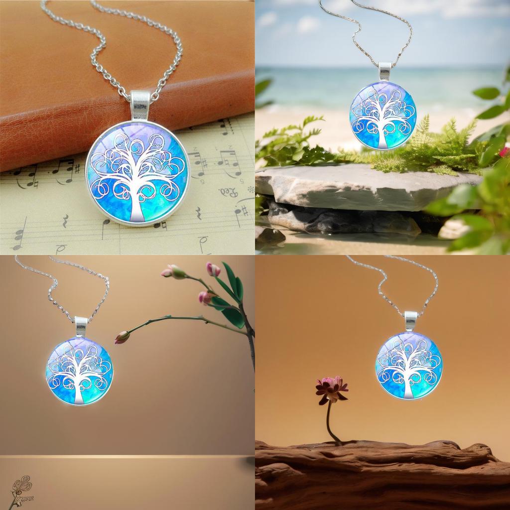 Elegant Tree Pattern Pendant Necklace In Vintage Silver Color With Classic Glass Cabochon