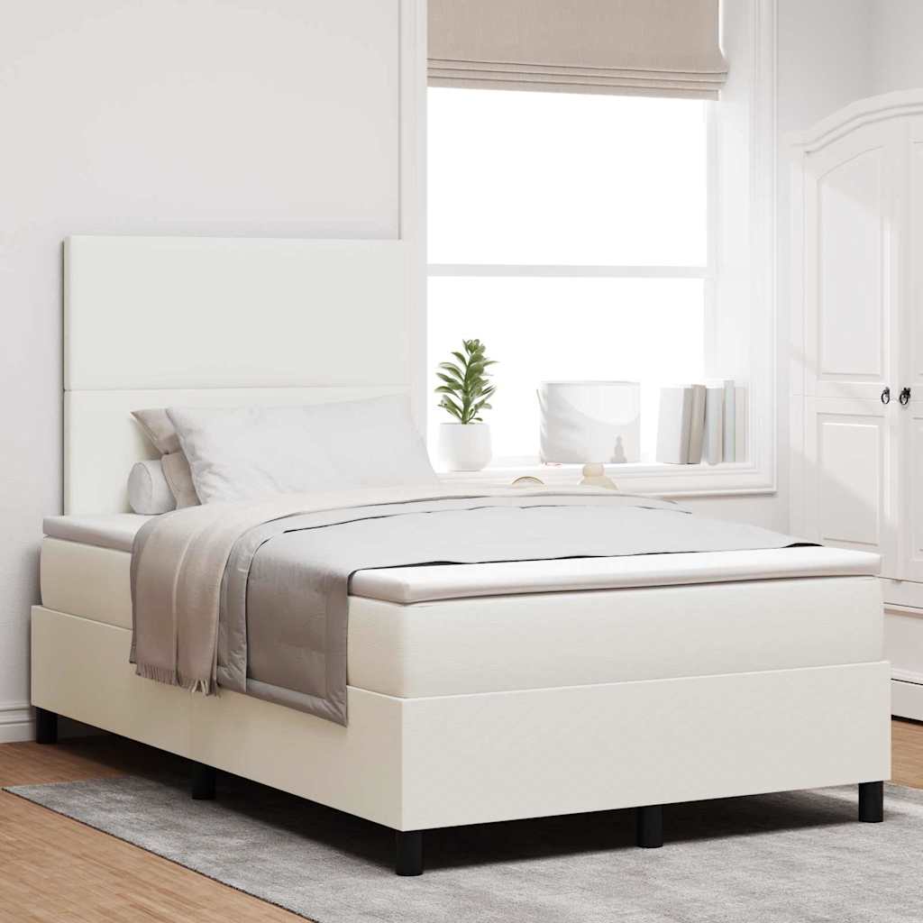 Box Spring Bed in Cream and White 120 x 190 cm Cord Fabric
