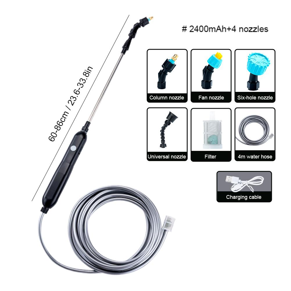 Electric Plant Sprayer Garden Sprayer with 2/4/6M Hose 2/4 nozzles Portable Battery Powered Watering Wand Yard Lawn Weeds Plants