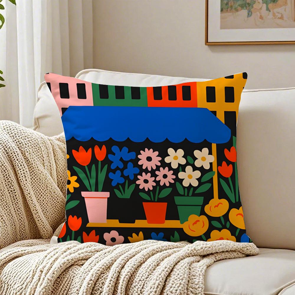 Flowers Market Pillow Wall Art Decor Cushion Cushion Cover Pillowcase Antidustmite living Room Sofa Decor Cushion Room