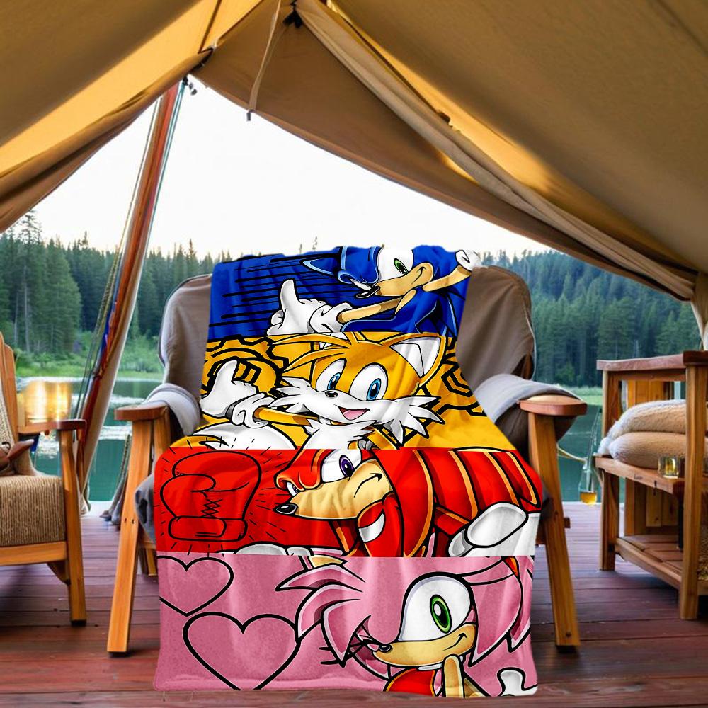 1PC Sonic Characters Outdoor Flannel Throw Blanket - HD Printed Lightweight Soft Warm All-Season Blanket for Sofa, Bed, Travel, Camping 071