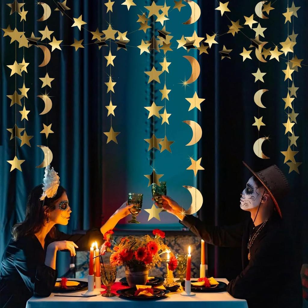 Gold Moon and Stars Decor Star Garland Decorations Hanging Twinkle Little Star Birthday Baby Shower Graduation Starry Night EID Ramadan Muburak