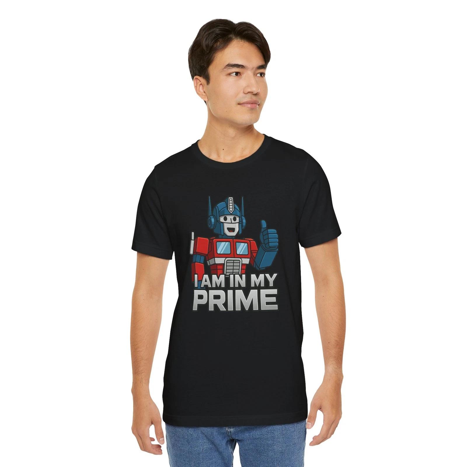 Humorous Robot T-Shirt – “I AM IN MY PRIME” Motivational Graphic Tee M