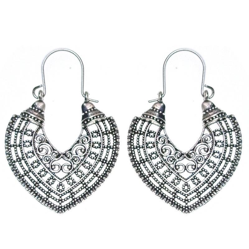 Vintage Drop Earrings For Women Ethnic Gypsy Geometric Hollow Carved Flower Leaf Jewelry Antique Silver Color Fashion Earrings