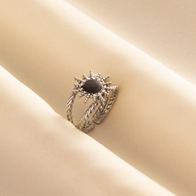 Punk Vintage Black Enamel Ring Stainless Steel Open Rings For Women Men Jewelry Fire Evil Eye Bague Acier Inoxydables Femme Gift