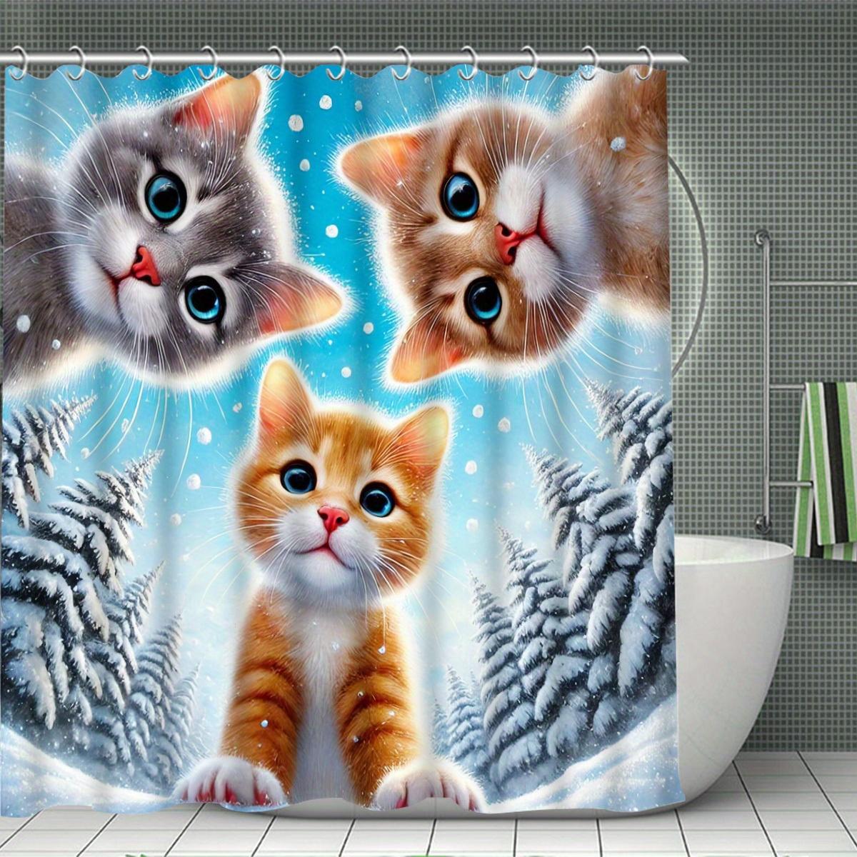 

Charming Winter Kittens Waterproof Shower Curtain With Snowy Forest For Kids Bathroom Decor Accessories W60H190(CM)-1 Pcs