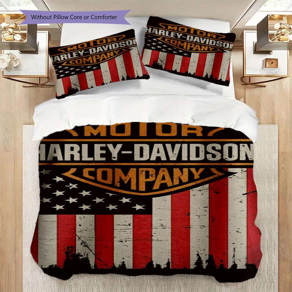 Biancheria da letto vintage Harley-Davidson con bandiera americana(1 * copripiumino + 2 * federa, senza nucleo) Set biancheria da letto Regalo di Natale per compleanno Morbido e confortevole