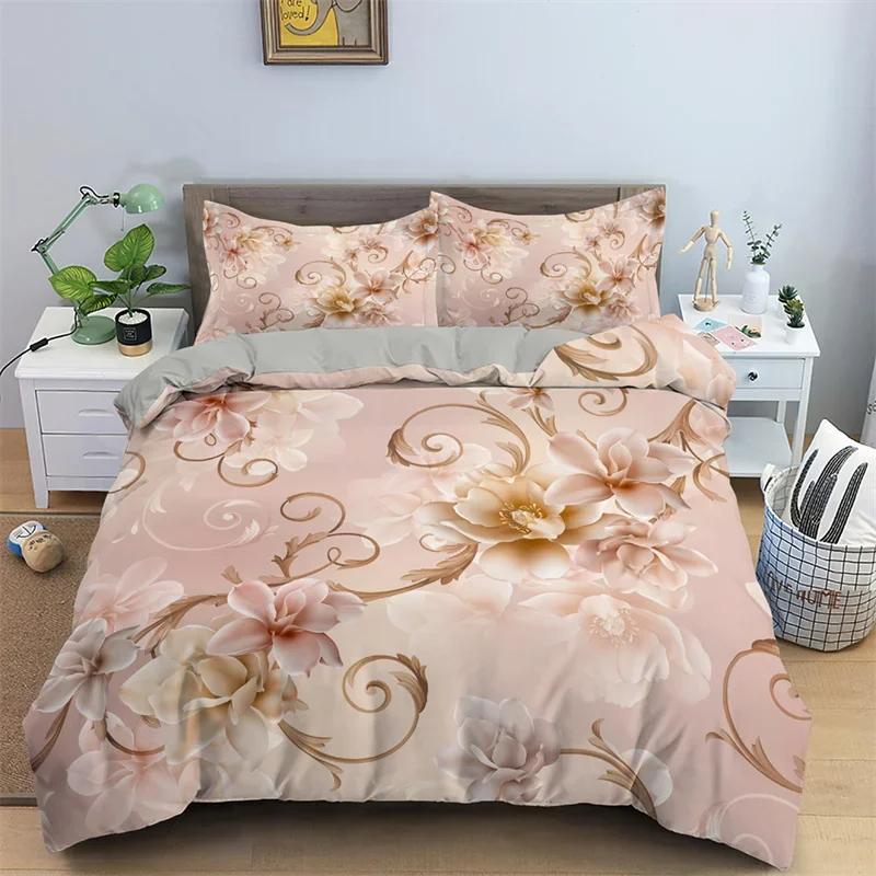 Baroque Style Floral Duvet Cover Set Luxury Exotic Flowers Bedding Set Microfiber Comforter Cover Single Queen For Teens Girls