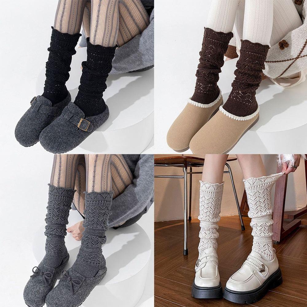 Warmth Hollow Calf Socks Knitted Mid Tube Socks New Stacked Long Tube Socks Autumn Winter
