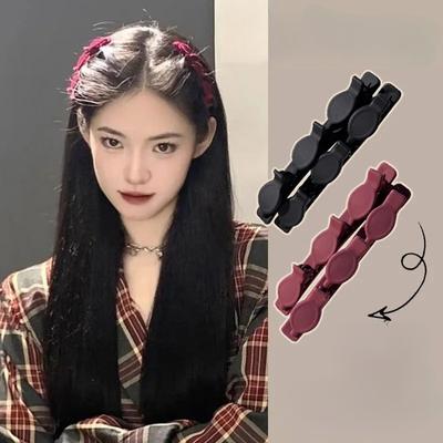 2 Stück einfarbige, doppellagige Haarspange an der Seite, Lazy Princess-Haarstyling-Artefakt-Haarspange für gewebte Stirn- und Pony-Haarspangen