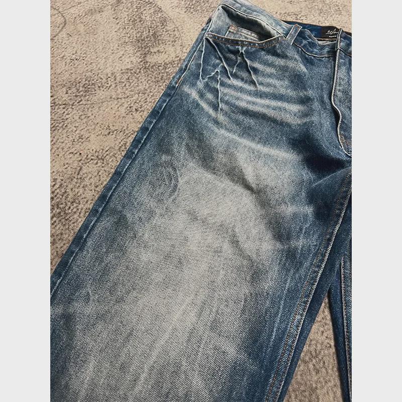 Unisex Koyu Mavi Şimşek Patlaması Retro Bol Paça Kot