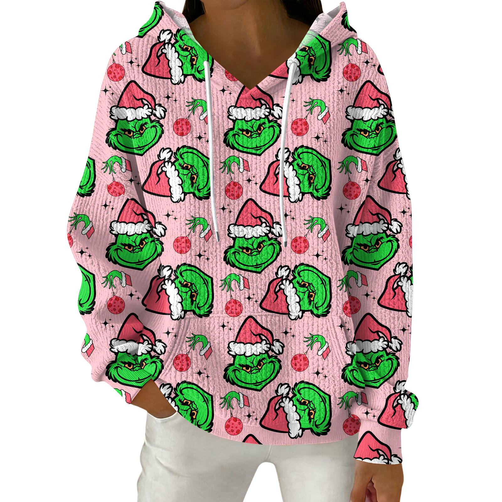 

Женский модный повседневный пуловер с рождественским принтом, толстовка с капюшоном и длинными рукавами M розовый