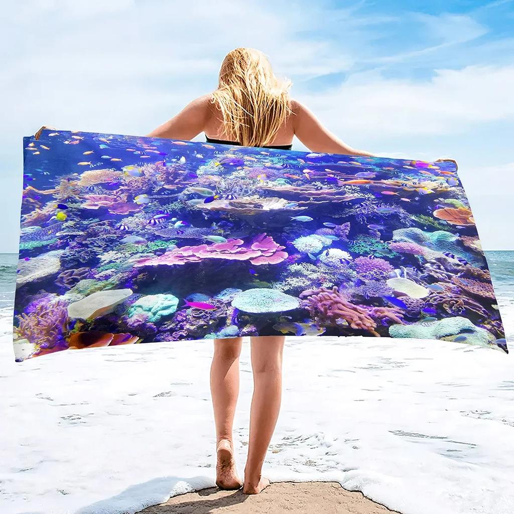 Sea World Beach Towel for Kids, Girl, Boys, Men, Women, Turtle Bath Print Pool Super Soft Plush