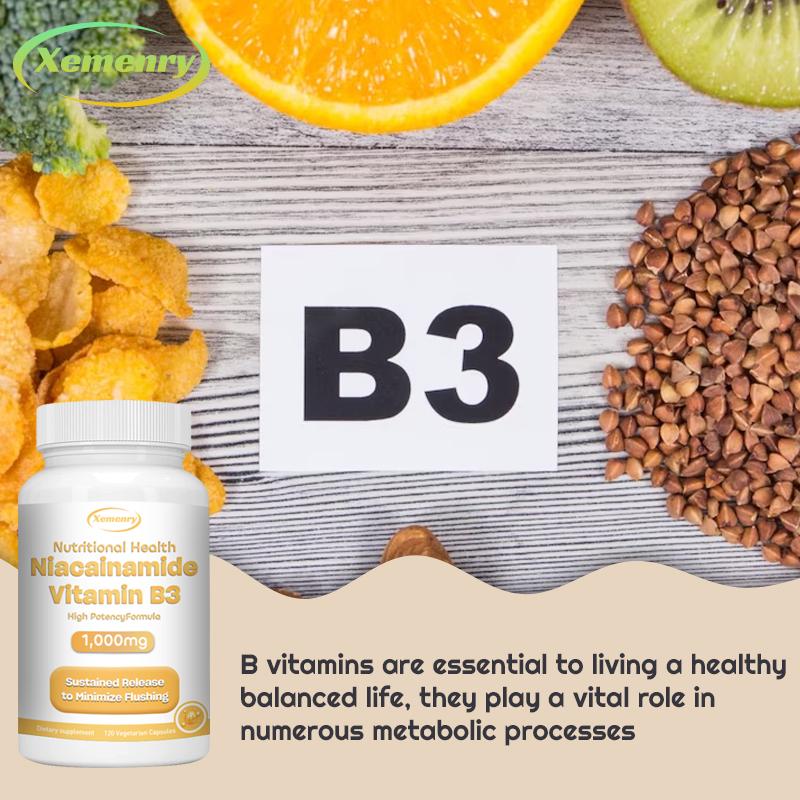 XEMENRY Niacinamide Vitamin B3, 1000 Mg Per Serving, Beneficial for Heart Health, Brain Function, and Revitalizing Skin.