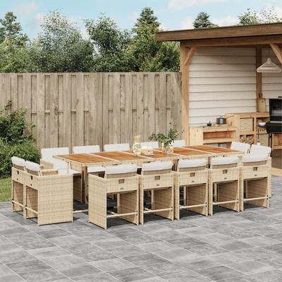 Vidaxl 15-Cz. Garden Furniture Set With Cushions, Beige, PE Rattan