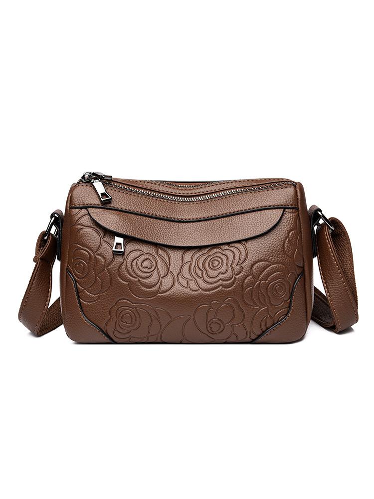 

2025 new embossed soft leather women s bag fashion shoulder bag large capacity middle-aged women s messenger bag tide коричневый