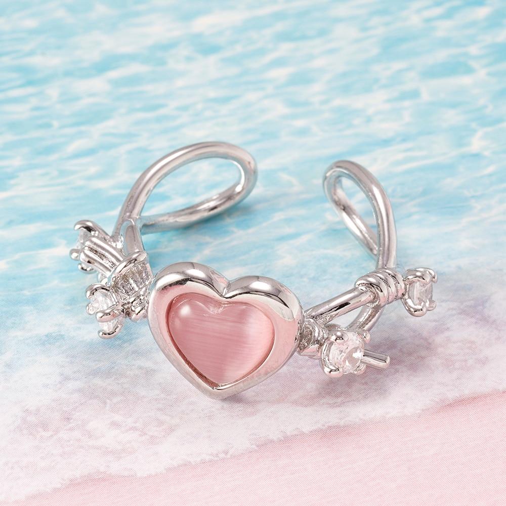 Fashion Heart Ring Cat Eye Peach Heart Adjustable Women Design Premium Rings Wedding Party Jewelry Gift
