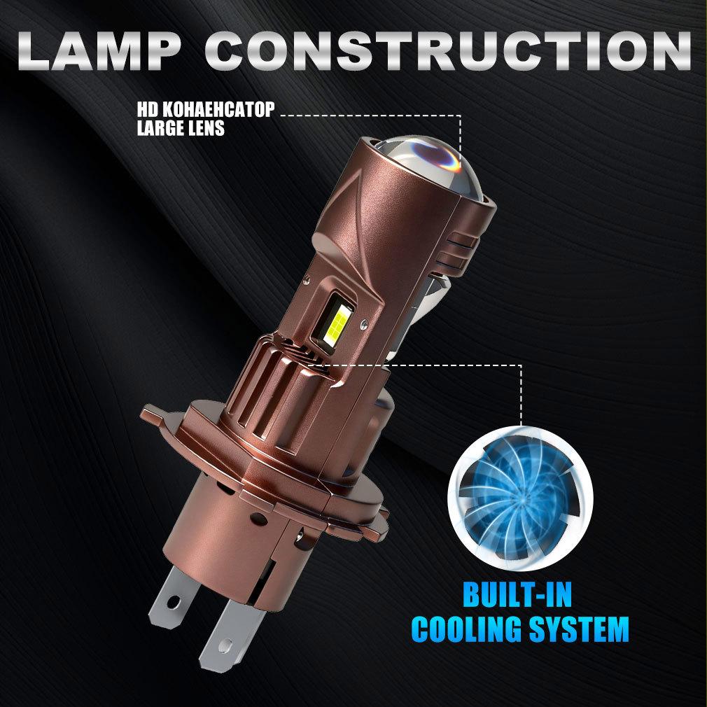 2Pcs H4 H7 LED Projector Lens Headlight Bulbs 1:1 Mini Wireless 30000LM Turbo Hi/Lo Beam Plug & Play 6500K White 12V