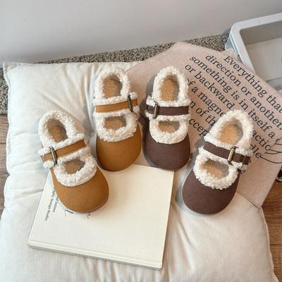 Kinder Winter Baumwollschuhe Kinder Dicke Warme Plüsch Pelzschuhe Einfache Schnalle Mädchen Mokassins Rutschfest Herbst 2024 Neu