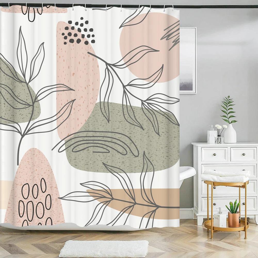 Nordic Style Abstract Art leaves Shower Curtain Waterproof Polyester Bath Curtain Morandi Color Block Curtain For Bathroom Decor