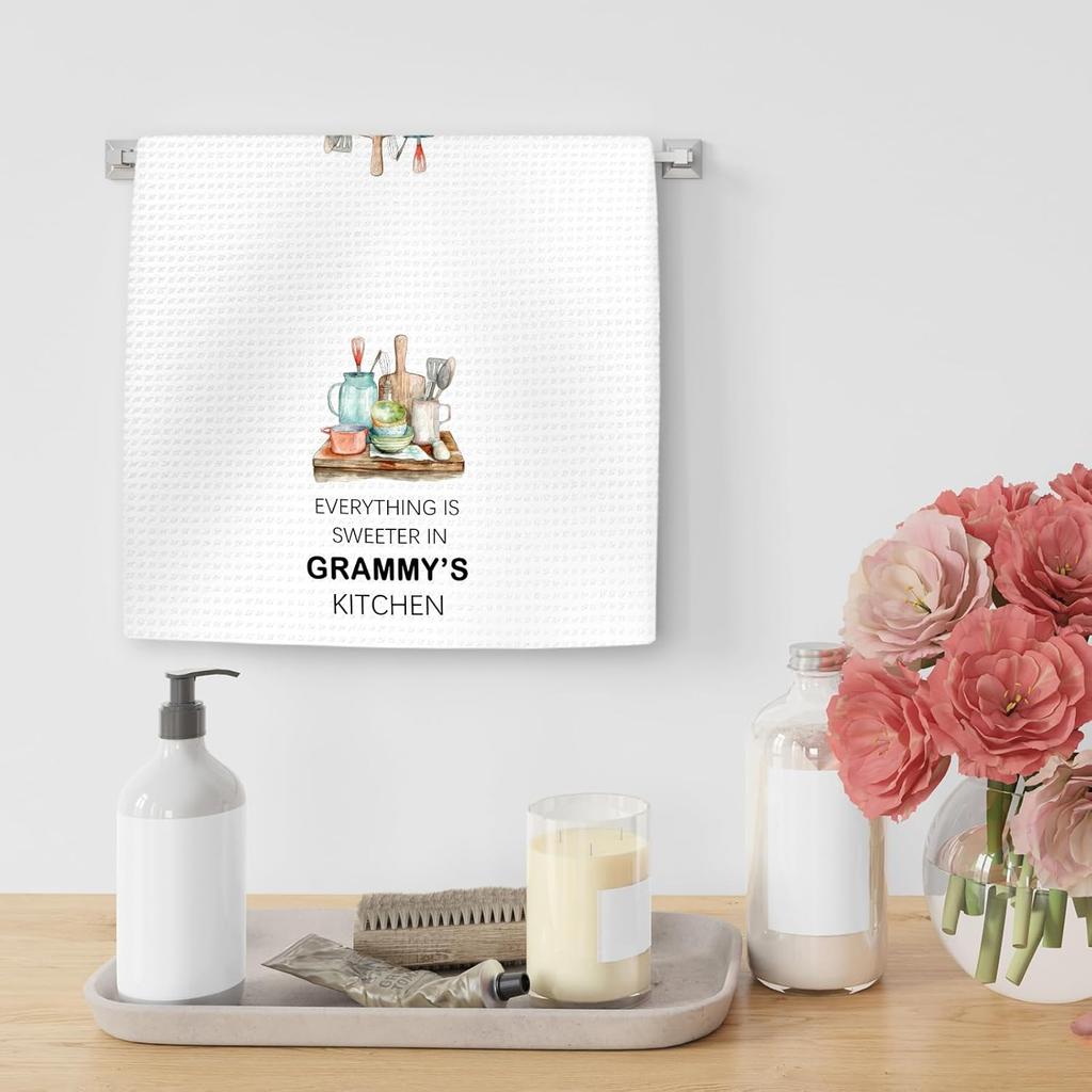 Grammy Gifts for Grandma Kitchen Towels -Gifts for Grammys Mothers Day Hand Towels, Sweeter in Grammy's Kitchen Decorative Dish Tea Towel, Grammys