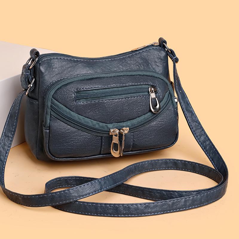New Shoulder Messenger Bag Soft Leather Small Square Bag Multi-function Multi-compartment Medium Backpack Women's Bag Mobile Phone