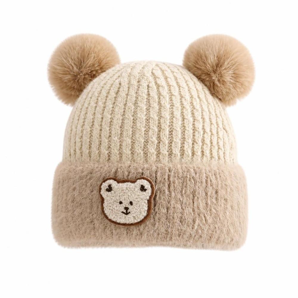 Windproof Ear Protection Cap Cartoon Bear Beanie Hat Cute Knitted Baby Hat  Baby Kid