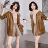 2024 Autumn Women's Fashion Detachable Hooded Knitted Leather Jacket WA8602