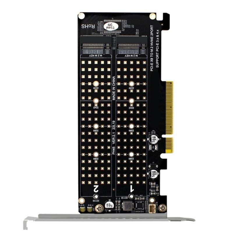 Carte d'extension PCIExpress X8 pour 2 contrôleurs RAID M.2 NVME Carte de division PCIE 2 ports NVME M KEY pour 2230 2242 2260 2280 22110