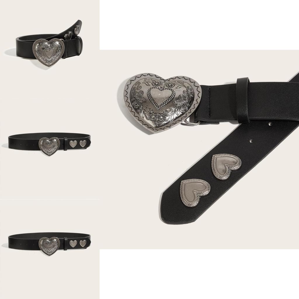 Leather Belt With Heart Buckle For Casual Youth Fashion